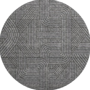 HomeRoots 8' Charcoal & Ivory Abstract Geometric Round Rug – Washable, UV-Protected, Ideal for Busy Homes! 672902