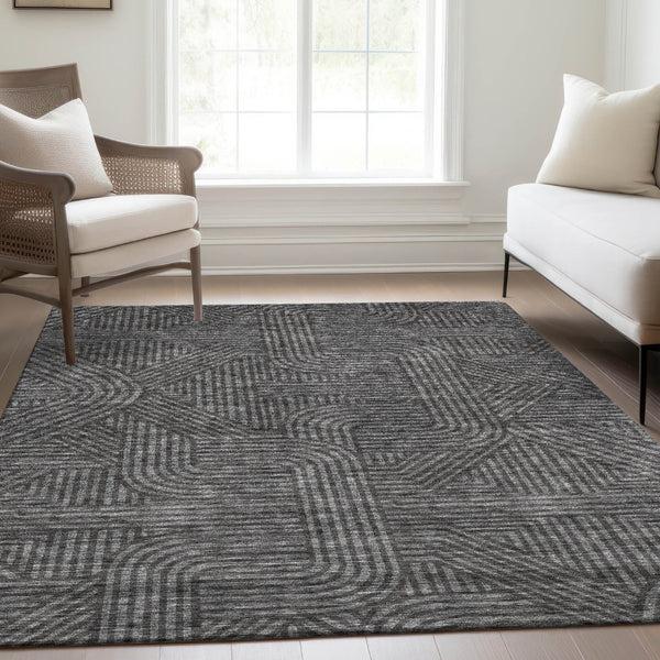 HomeRoots 8' X 10' Charcoal & Ivory Abstract Geometric Area Rug – Washable, UV Protected, Stylish & Durable 672903
