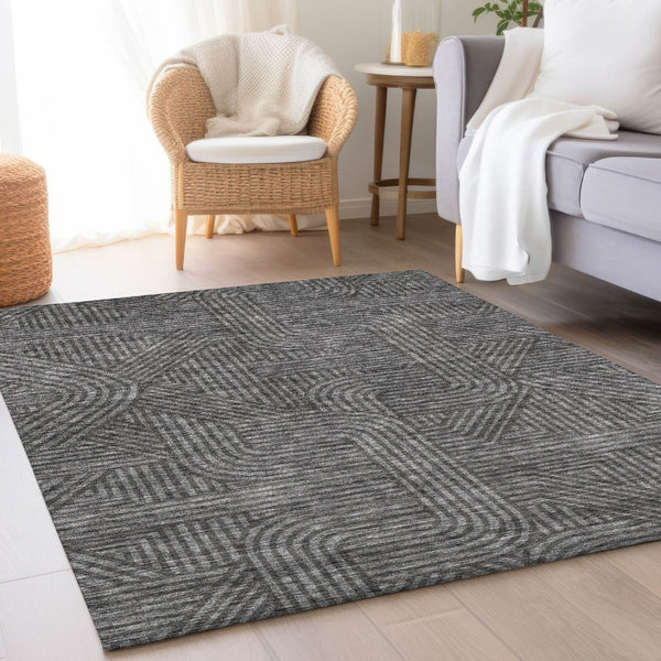 HomeRoots 9' X 12' Charcoal & Ivory Abstract Geometric Area Rug - Washable, UV-Protected, Durable & Stylish! 672904