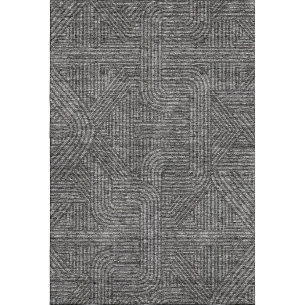 HomeRoots 9' X 12' Charcoal & Ivory Abstract Geometric Area Rug - Washable, UV-Protected, Durable & Stylish! 672904