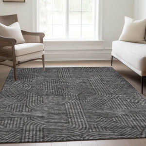 HomeRoots 10' Charcoal and Ivory Abstract Geometric Area Rug - Washable, Stain Resistant, UV Protected Style 672905