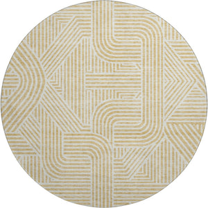 HomeRoots 8' Gold and Ivory Abstract Geometric Round Rug – Washable, UV Protected, Stylish for Modern Homes 672908