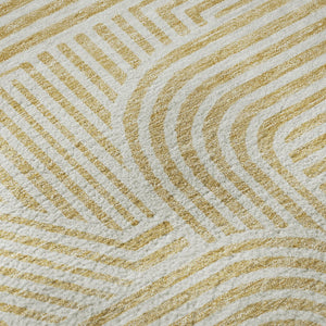 HomeRoots 8' Gold and Ivory Abstract Geometric Round Rug – Washable, UV Protected, Stylish for Modern Homes 672908