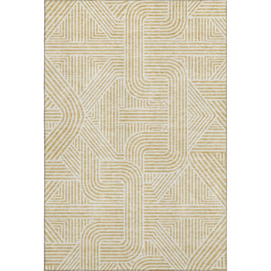 HomeRoots 8' X 10' Gold and Ivory Abstract Area Rug – Washable, UV Protected, Stain-Resistant for Busy Homes 672909