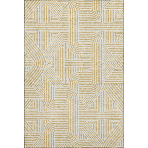 HomeRoots 8' X 10' Gold and Ivory Abstract Area Rug – Washable, UV Protected, Stain-Resistant for Busy Homes 672909