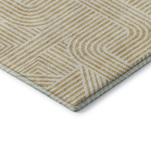 HomeRoots 8' X 10' Gold and Ivory Abstract Area Rug – Washable, UV Protected, Stain-Resistant for Busy Homes 672909