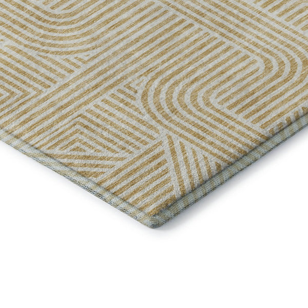 HomeRoots 8' X 10' Gold and Ivory Abstract Area Rug – Washable, UV Protected, Stain-Resistant for Busy Homes 672909