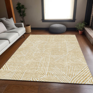 HomeRoots 8' X 10' Gold and Ivory Abstract Area Rug – Washable, UV Protected, Stain-Resistant for Busy Homes 672909