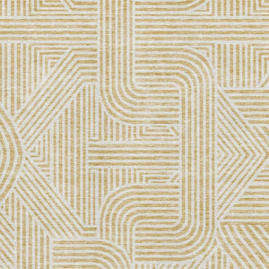 HomeRoots 8' X 10' Gold and Ivory Abstract Area Rug – Washable, UV Protected, Stain-Resistant for Busy Homes 672909
