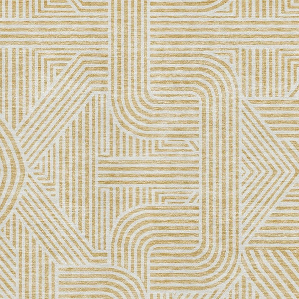 HomeRoots 8' X 10' Gold and Ivory Abstract Area Rug – Washable, UV Protected, Stain-Resistant for Busy Homes 672909
