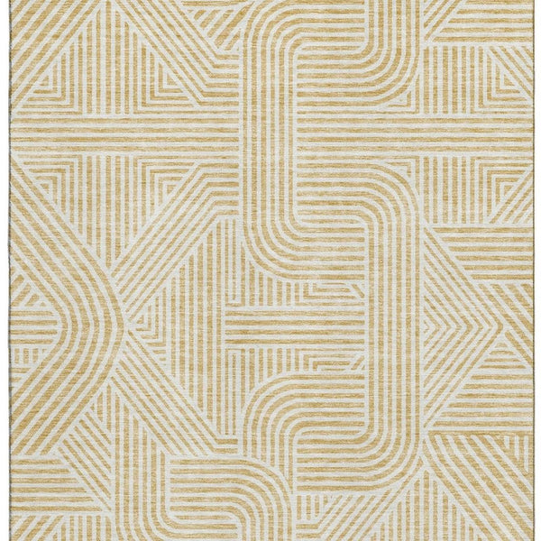HomeRoots 8' X 10' Gold and Ivory Abstract Area Rug – Washable, UV Protected, Stain-Resistant for Busy Homes 672909