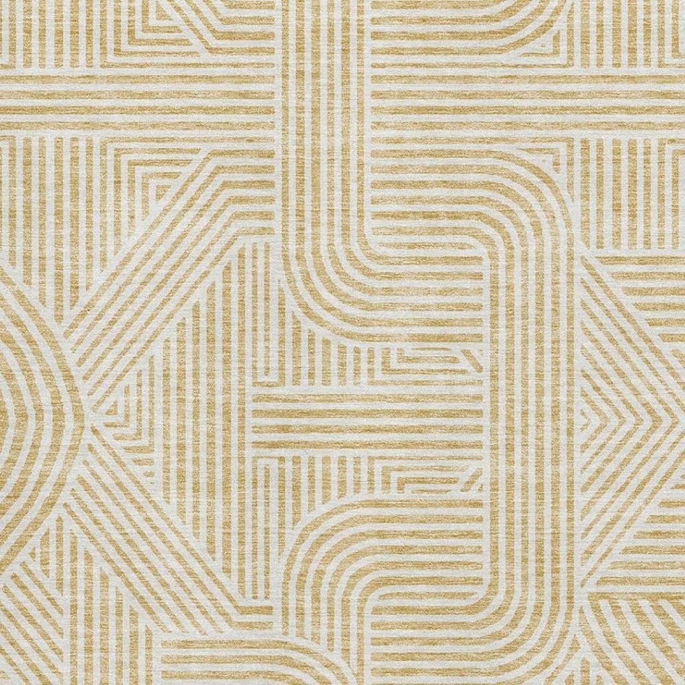 HomeRoots 9' X 12' Gold And Ivory Abstract Geometric Washable Area Rug - Stylish, Durable & UV Protected Design 672910