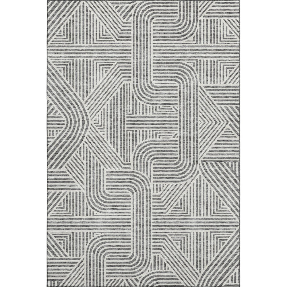 HomeRoots 5' X 8' Gray And Ivory Geometric Washable Area Rug - UV Protected, Stain Resistant, Soft Polyester 672913