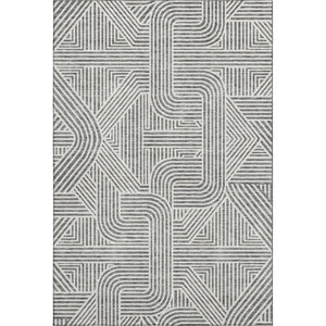 HomeRoots 5' X 8' Gray And Ivory Geometric Washable Area Rug - UV Protected, Stain Resistant, Soft Polyester 672913