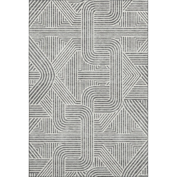 HomeRoots 5' X 8' Gray And Ivory Geometric Washable Area Rug - UV Protected, Stain Resistant, Soft Polyester 672913