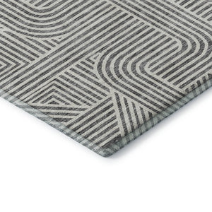 HomeRoots 5' X 8' Gray And Ivory Geometric Washable Area Rug - UV Protected, Stain Resistant, Soft Polyester 672913
