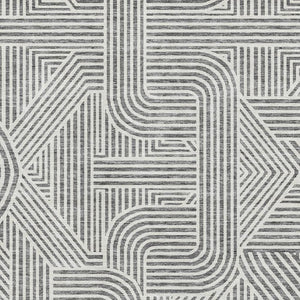 HomeRoots 5' X 8' Gray And Ivory Geometric Washable Area Rug - UV Protected, Stain Resistant, Soft Polyester 672913