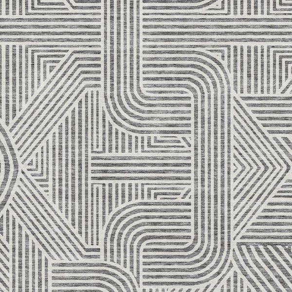 HomeRoots 5' X 8' Gray And Ivory Geometric Washable Area Rug - UV Protected, Stain Resistant, Soft Polyester 672913