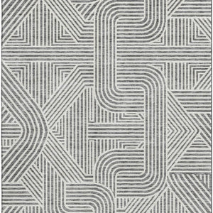 HomeRoots 5' X 8' Gray And Ivory Geometric Washable Area Rug - UV Protected, Stain Resistant, Soft Polyester 672913