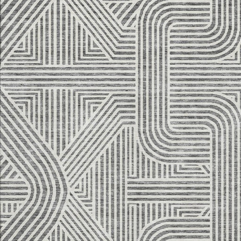 HomeRoots 9' X 12' Gray and Ivory Abstract Geometric Area Rug - Stylish, Washable, UV-Proof & Pet-Friendly Design 672916