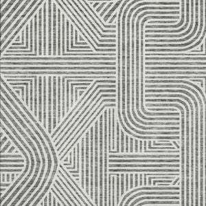 HomeRoots 9' X 12' Gray and Ivory Abstract Geometric Area Rug - Stylish, Washable, UV-Proof & Pet-Friendly Design 672916