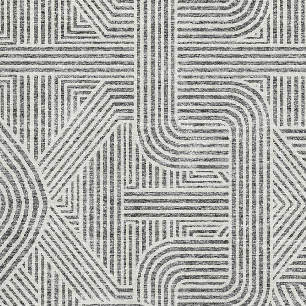 HomeRoots 10' Gray and Ivory Abstract Geometric Washable Area Rug - Durable, UV-Protected for Modern Spaces 672917