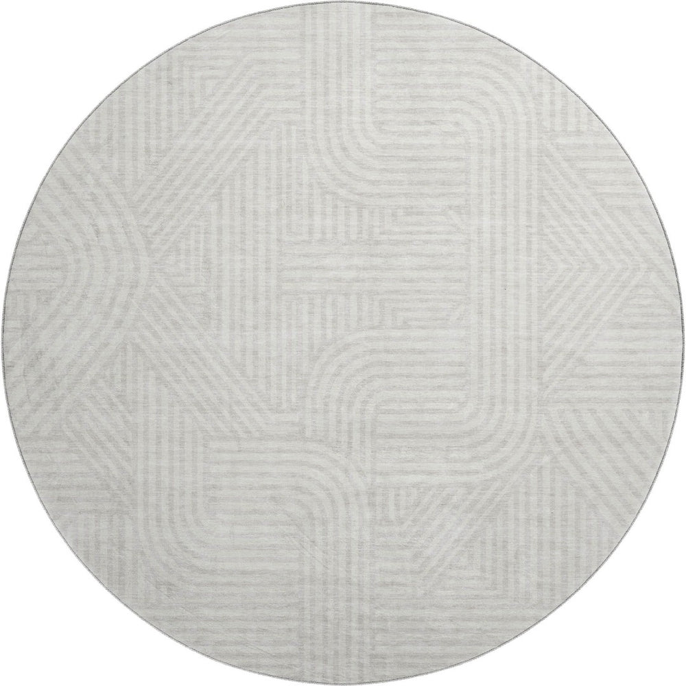 HomeRoots 8' Ivory and Beige Abstract Geometric Washable Round Rug with UV Protection for Any Room Décor 672920
