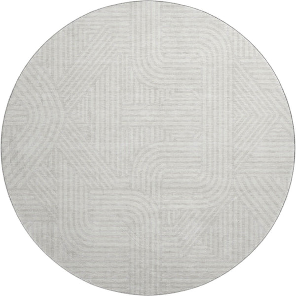 HomeRoots 8' Ivory and Beige Abstract Geometric Washable Round Rug with UV Protection for Any Room Décor 672920