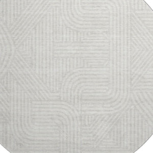 HomeRoots 8' Ivory and Beige Abstract Geometric Washable Round Rug with UV Protection for Any Room Décor 672920