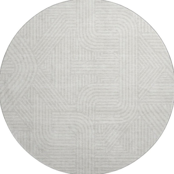 HomeRoots 8' Ivory and Beige Abstract Geometric Washable Round Rug with UV Protection for Any Room Décor 672920