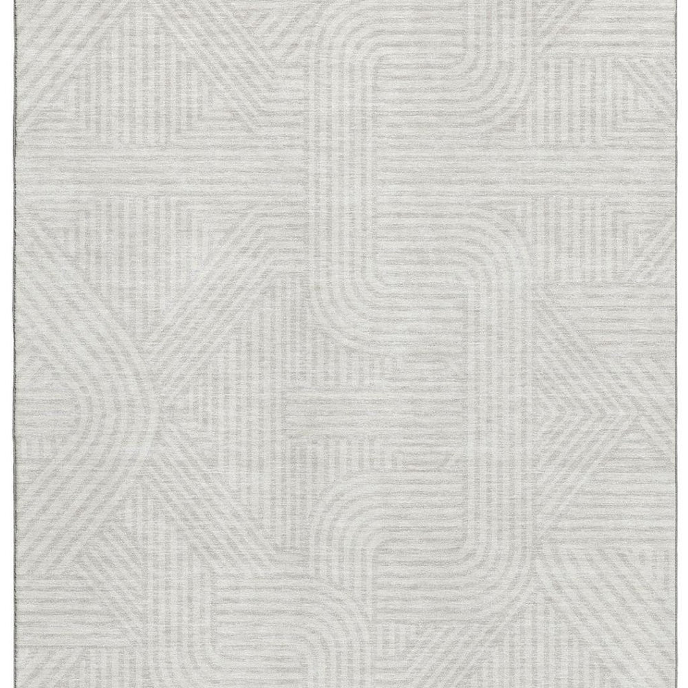HomeRoots 8' X 10' Washable Ivory & Beige Geometric Area Rug with UV Protection for Modern Living Spaces 672921