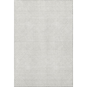 HomeRoots 8' X 10' Washable Ivory & Beige Geometric Area Rug with UV Protection for Modern Living Spaces 672921