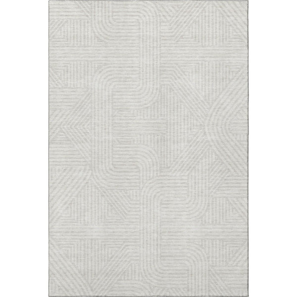 HomeRoots 8' X 10' Washable Ivory & Beige Geometric Area Rug with UV Protection for Modern Living Spaces 672921