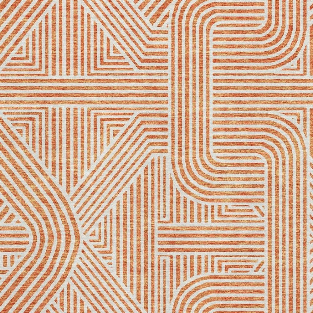 HomeRoots 5' X 8' Washable Orange and Ivory Abstract Area Rug with UV Protection - Modern, Durable, Kid-Friendly 672925