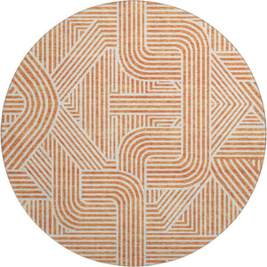 HomeRoots 8' Vibrant Orange and Ivory Geometric Round Washable Rug - Durable, UV-Protected for Any Space! 672926