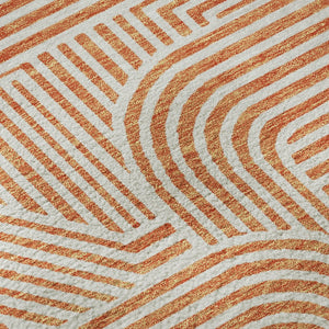 HomeRoots 8' Vibrant Orange and Ivory Geometric Round Washable Rug - Durable, UV-Protected for Any Space! 672926