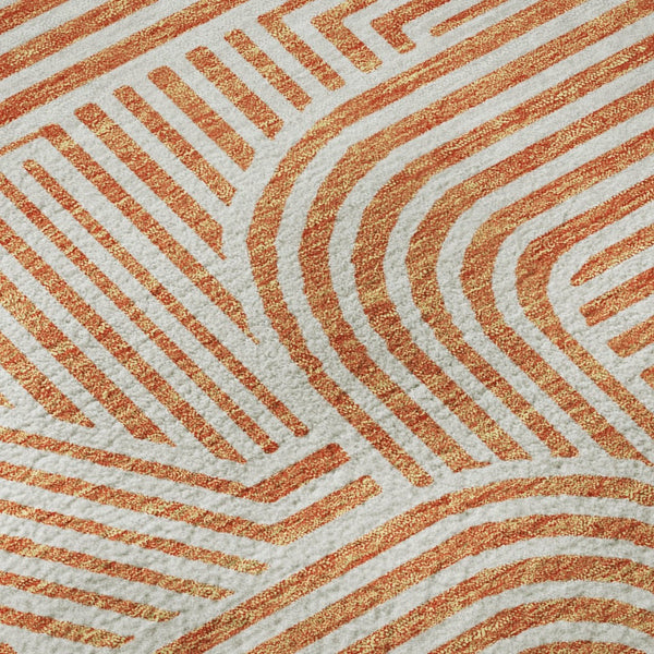 HomeRoots 8' Vibrant Orange and Ivory Geometric Round Washable Rug - Durable, UV-Protected for Any Space! 672926