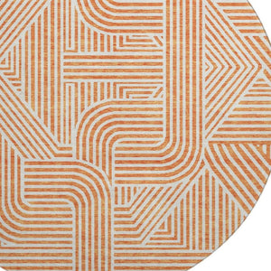 HomeRoots 8' Vibrant Orange and Ivory Geometric Round Washable Rug - Durable, UV-Protected for Any Space! 672926