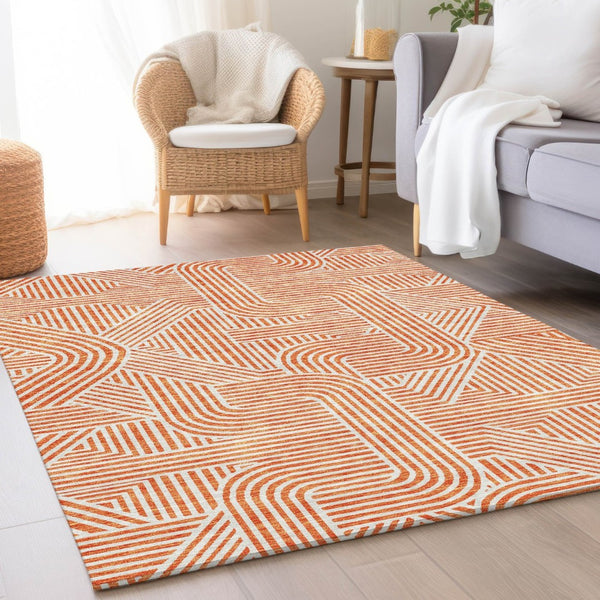 HomeRoots 8' X 10' Vibrant Orange and Ivory Abstract Geometric Area Rug with UV Protection & Easy Care 672927