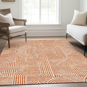HomeRoots 8' X 10' Vibrant Orange and Ivory Abstract Geometric Area Rug with UV Protection & Easy Care 672927