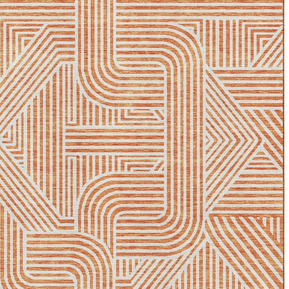 HomeRoots 8' X 10' Vibrant Orange and Ivory Abstract Geometric Area Rug with UV Protection & Easy Care 672927
