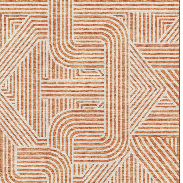 HomeRoots 8' X 10' Vibrant Orange and Ivory Abstract Geometric Area Rug with UV Protection & Easy Care 672927