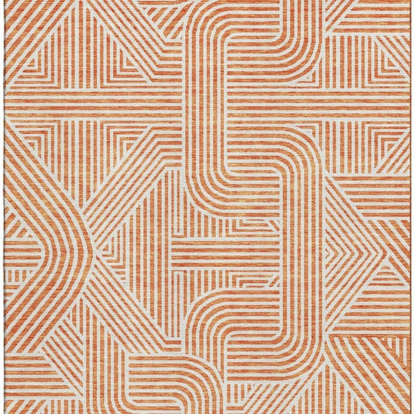 HomeRoots 8' X 10' Vibrant Orange and Ivory Abstract Geometric Area Rug with UV Protection & Easy Care 672927