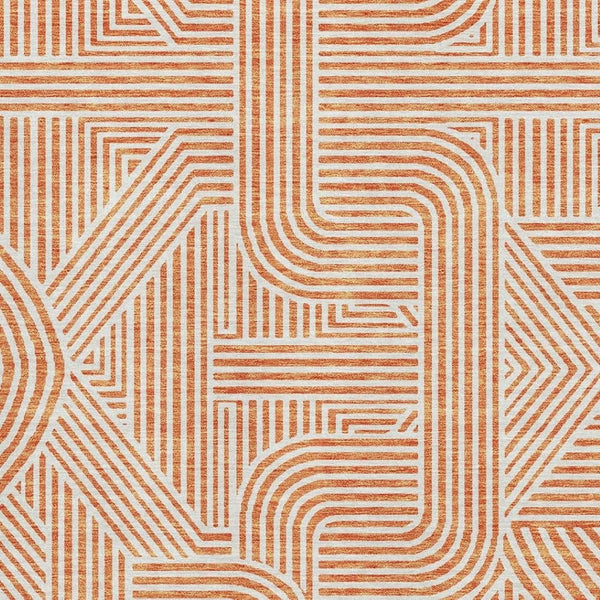 HomeRoots 9' X 12' Vibrant Orange and Ivory Geometric Area Rug - Washable, UV-Protected, Stain-Resistant Design! 672928