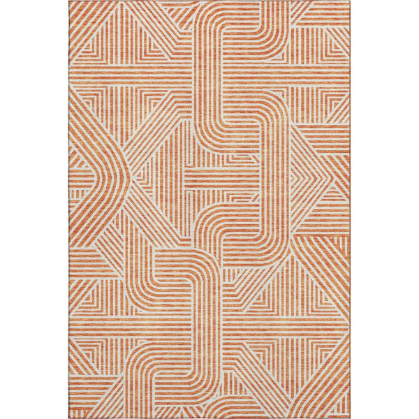 HomeRoots 10' X 14' Washable Orange and Ivory Geometric Area Rug with UV Protection for Modern Spaces 672929