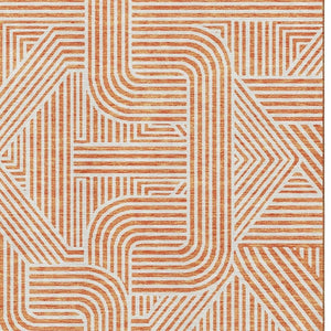 HomeRoots 10' X 14' Washable Orange and Ivory Geometric Area Rug with UV Protection for Modern Spaces 672929