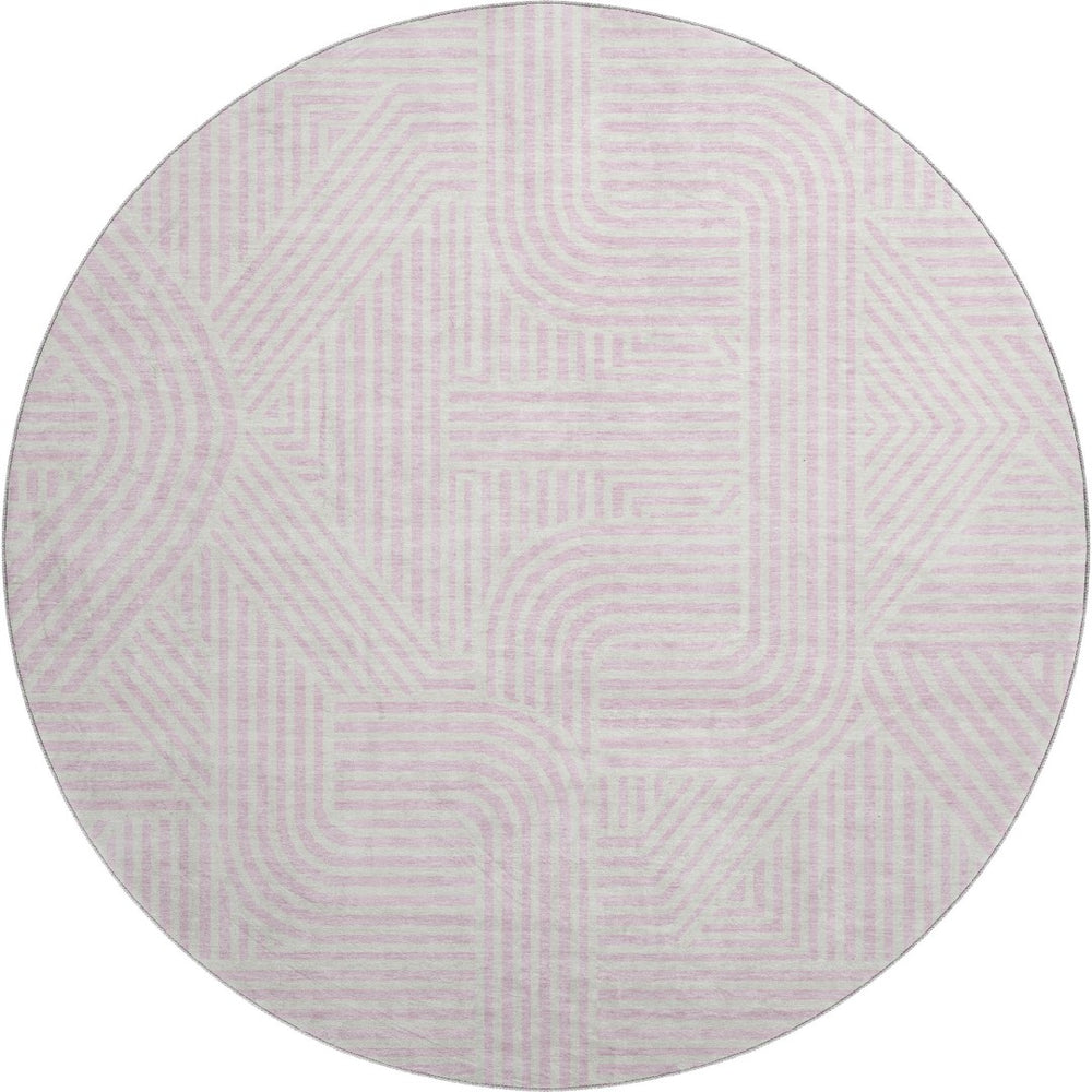 HomeRoots 8' Pink and Ivory Abstract Geometric Round Rug - Washable, UV Protected, Durable & Stylish Design 672932