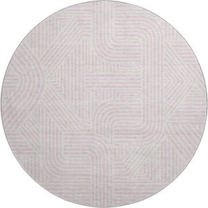 HomeRoots 8' Pink and Ivory Abstract Geometric Round Rug - Washable, UV Protected, Durable & Stylish Design 672932