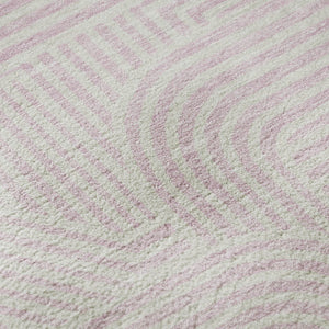 HomeRoots 8' Pink and Ivory Abstract Geometric Round Rug - Washable, UV Protected, Durable & Stylish Design 672932
