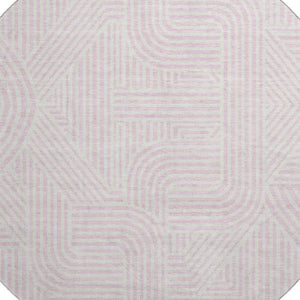 HomeRoots 8' Pink and Ivory Abstract Geometric Round Rug - Washable, UV Protected, Durable & Stylish Design 672932